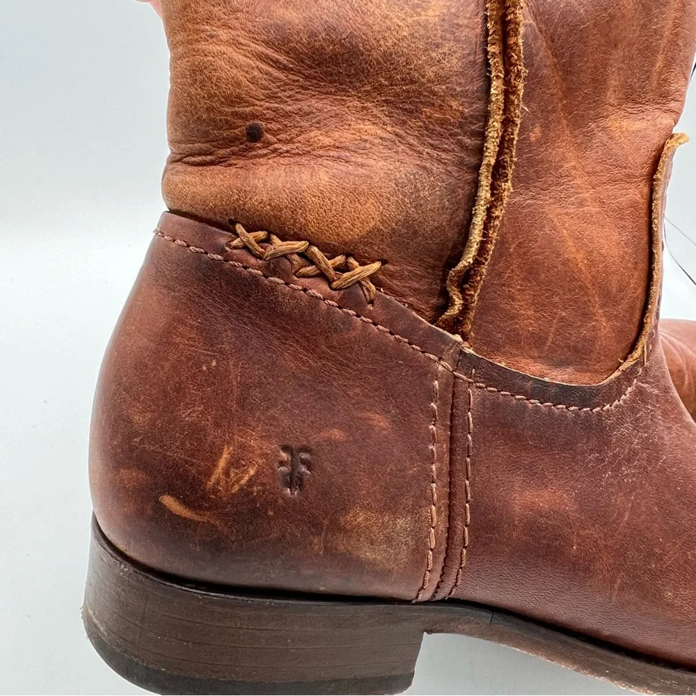 Frye Women's 78323‎ Cara Short Campus Cognac Brown Leather Riding Boots Sz 6.5 B